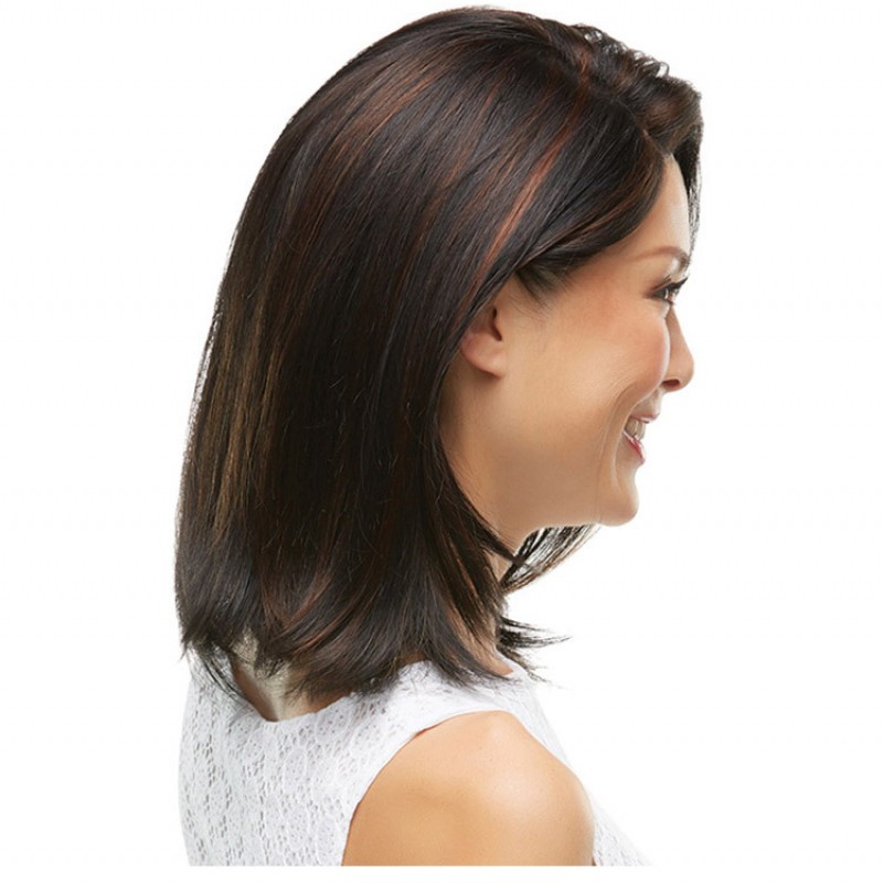 Synthetic Wig Brown Highlight Short Straight Hair 