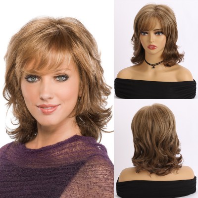 Synthetic Wig Light Brown Short Curly Hair Loose Curly Wig Headgear 