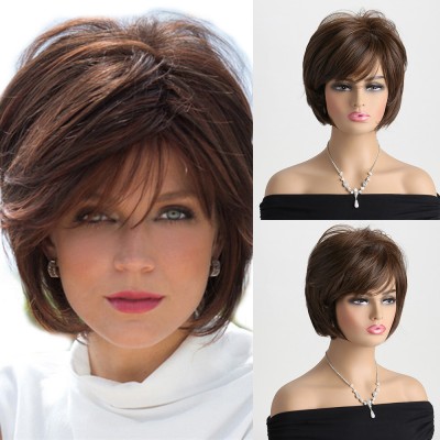 Synthetic Wig Brown Short Straight Hair Wig Headgear 