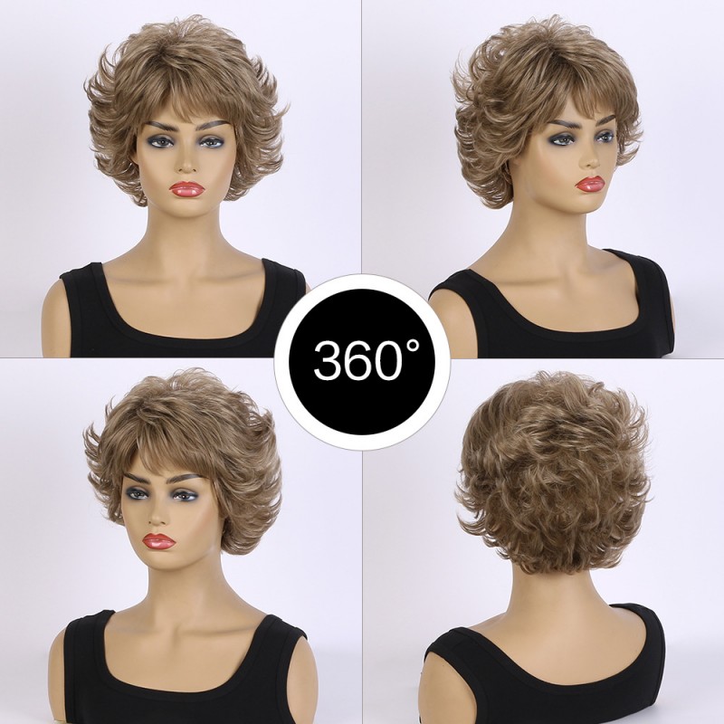 Synthetic Wig Women's Light Blonde Short Curly Hair Small Curly Wig Headgear 