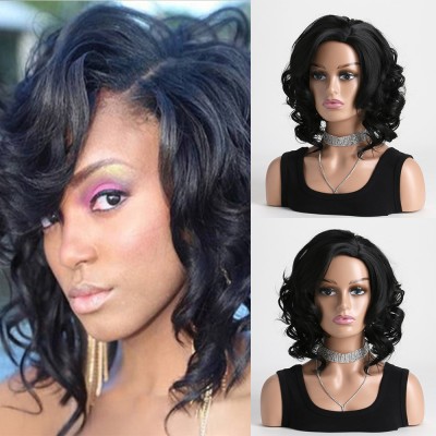 Black Wave Tides Synthetic Wig, Short Curly Waves – Naturally Breezy, Instantly Transform into a Chic Urban Lady, Unveil City Glamour 30cm