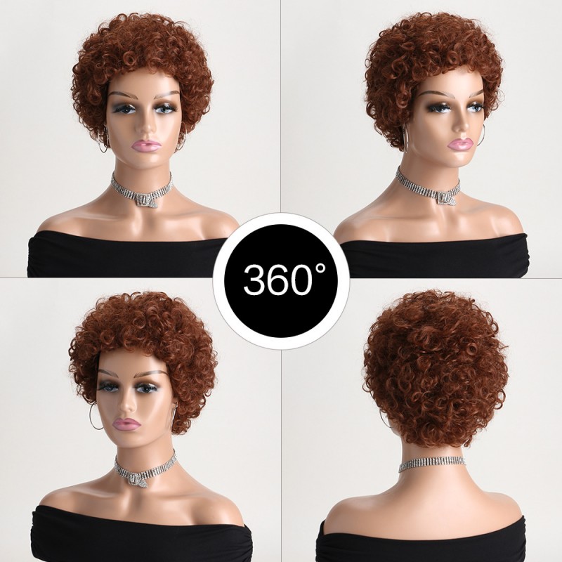 Synthetic Wig Reddish Brown Short Curly Hair Small Curly Wigs for Women