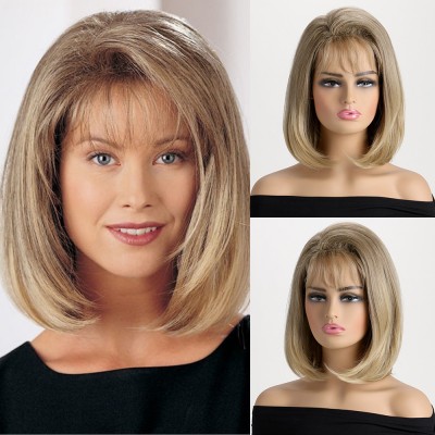 Synthetic Wig Light Blonde Short Straight Hair With Bangs Wigs for Women