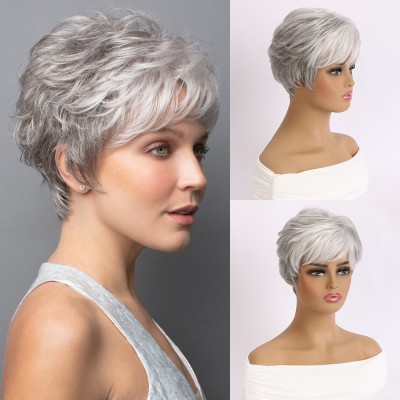 Synthetic Wig Light Gray Small Curly Hair Wigs for Women