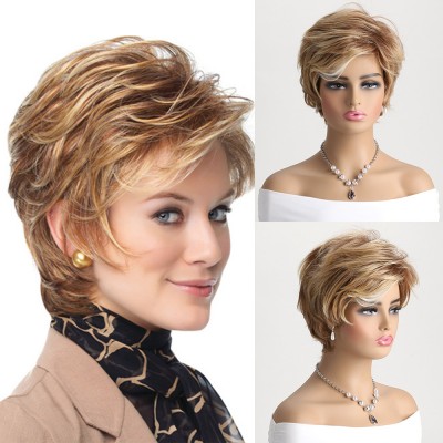 Synthetic Wig Light Blonde Short Curly Hair Highlight Small Curly Wigs for Women