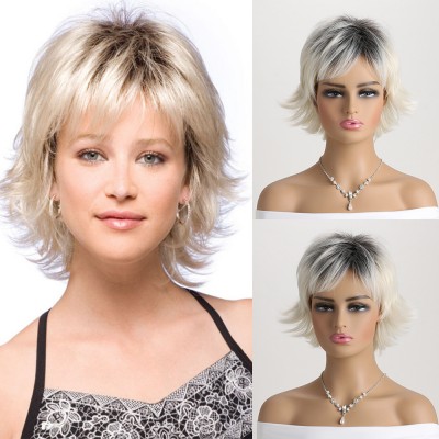Synthetic Wig Gray Short Straight Hair Fluffy Wigs