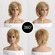 Synthetic Wig Light Blonde Short Curly Hair with Diagonal Bangs Wigs for Women