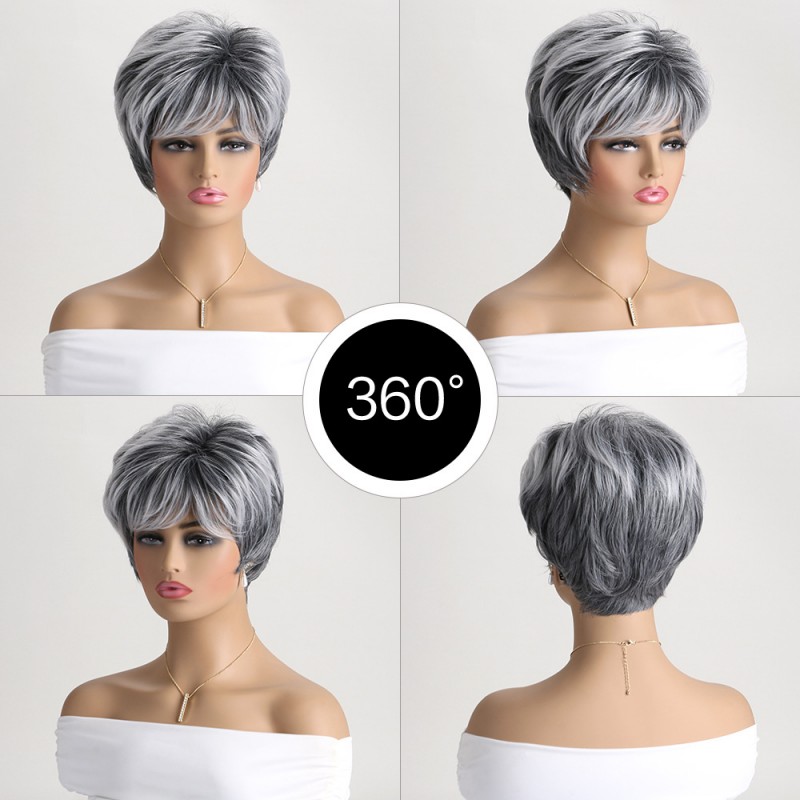Synthetic Wig Gray Short Straight Fluffy Wigs for Women