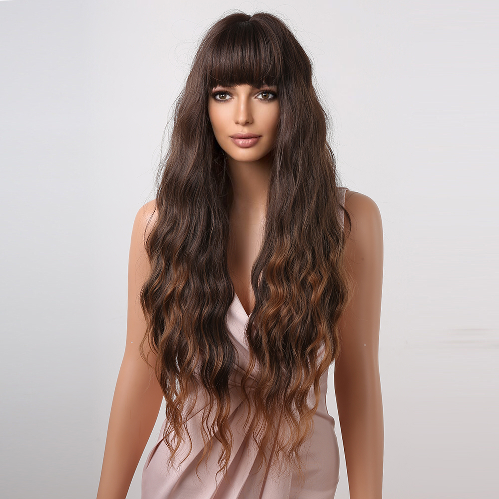 Fashionable synthetic wig from Yinraohair in brown, with long curly hair, ready to go