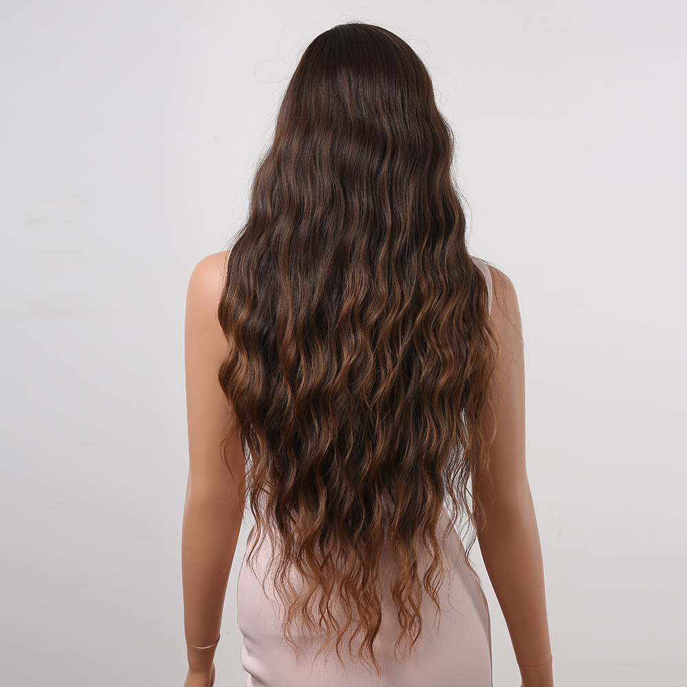 Long curly synthetic wig by Yinraohair in brown, stylishly designed and ready to go