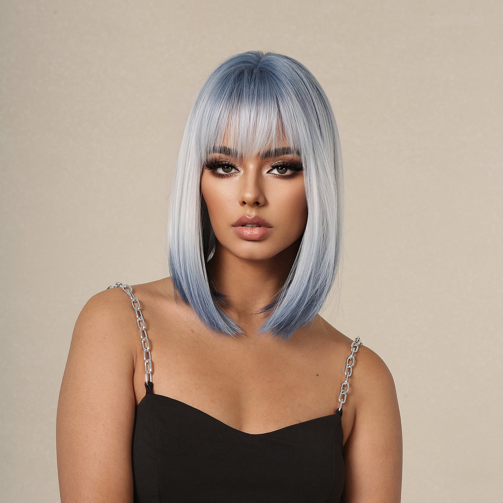 Stylish synthetic wig in silver brown with short straight hair, designed for convenience and ready to wear