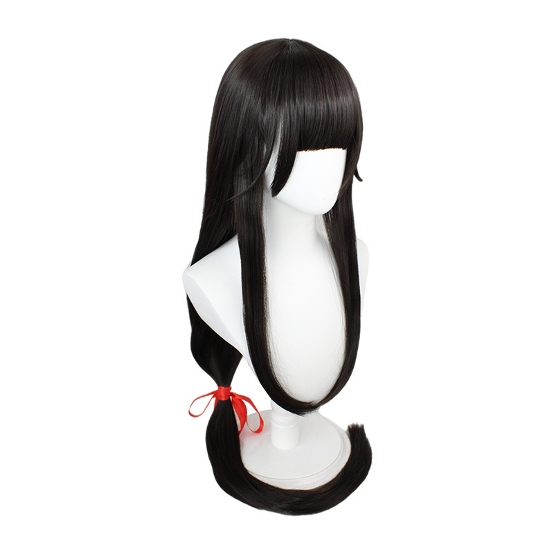 20 cm long black straight hair wig with bangs, includes cap, perfect for cosplay