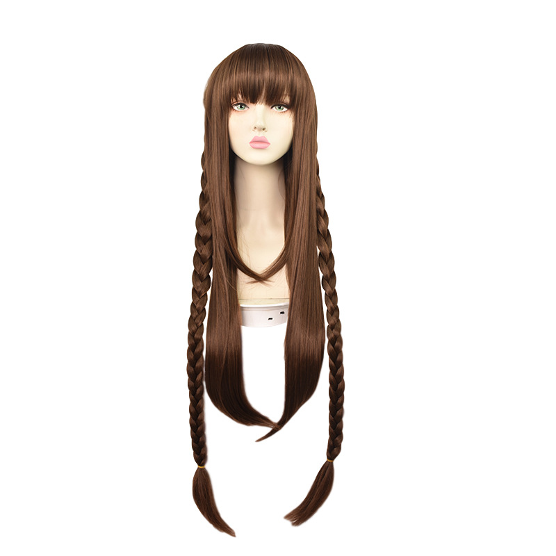 Captivate with anime allure wearing this versatile brown long wig, known for its trendy style and accentuated by a chic accompanying cap