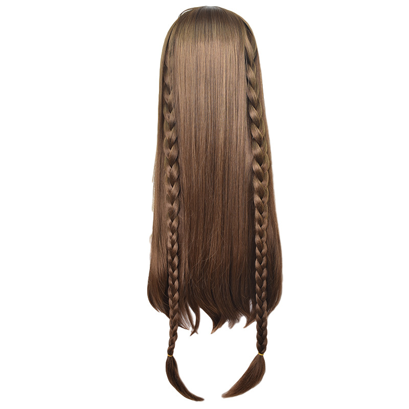 Embrace charming anime elegance with this brown long wig, tailor-made for a chic look and enhanced by the addition of a stylish cap