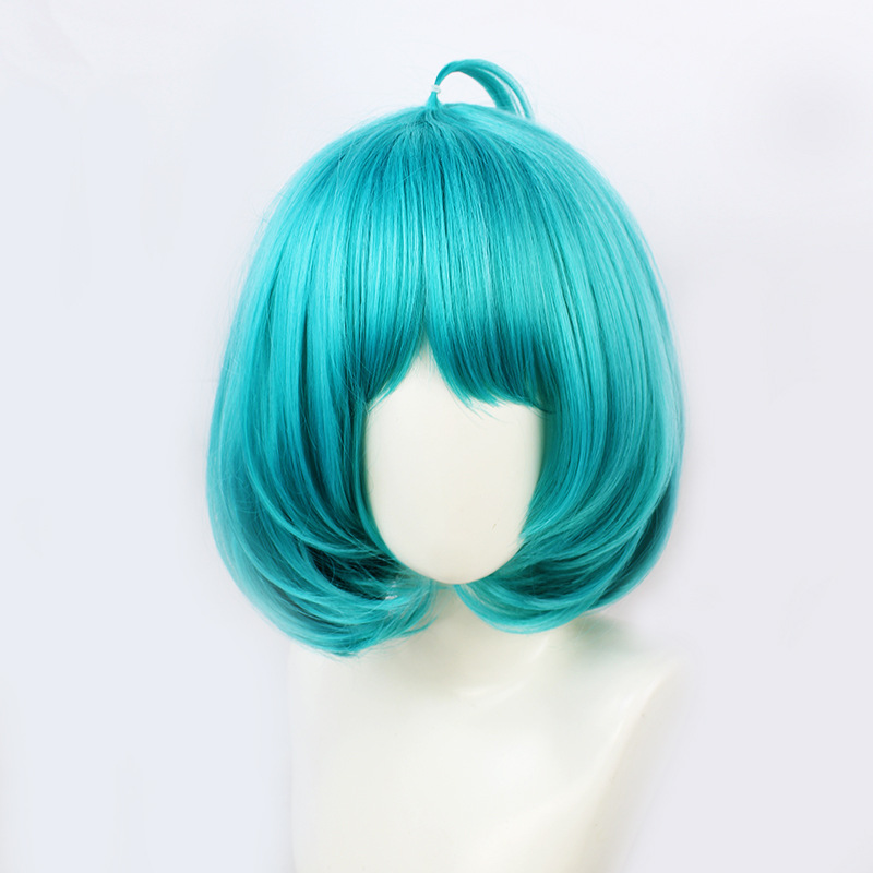Short green wig with cap designed for men's anime-inspired looks. Perfect for cosplay and costume events, providing comfort and style