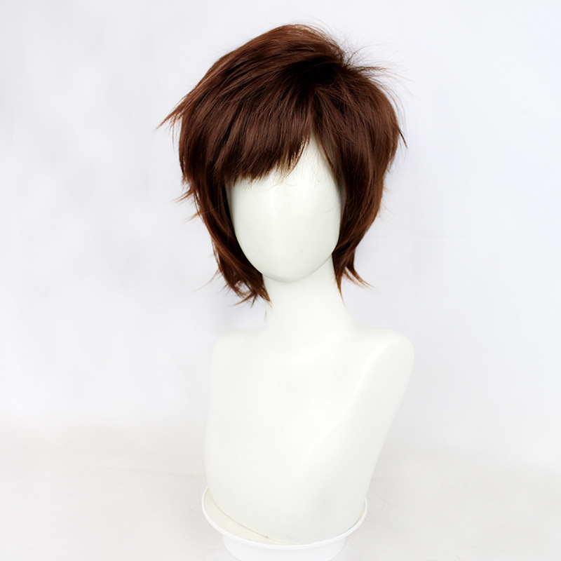 Enhance your cosplay experience with this stylish brown short wig, ideal for anime enthusiasts, and complete with a fashionable cap