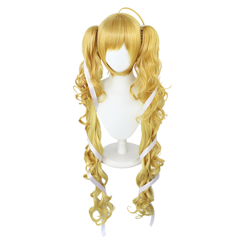 Blonde curly long cosplay wig with cap, 120cm, ideal for anime costumes