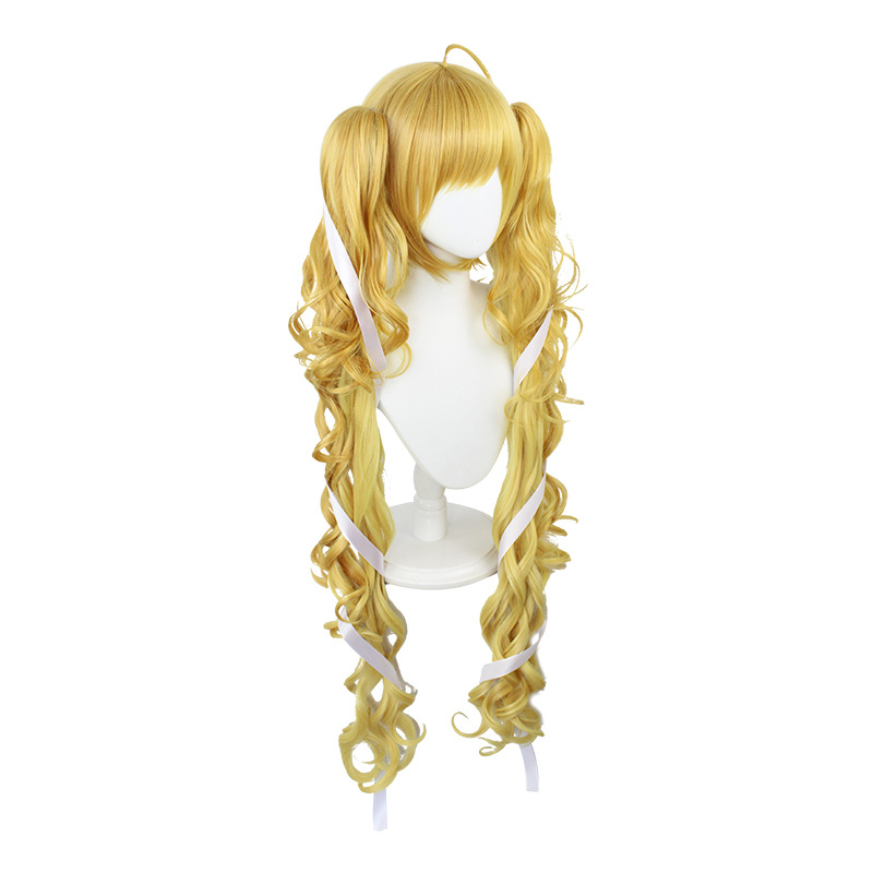 High-quality blonde curly wig for cosplay, 120cm long with cap, great for anime costumes