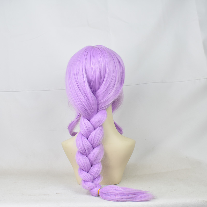 Long, purple hair wig designed for female cosplay, perfect for anime-themed events