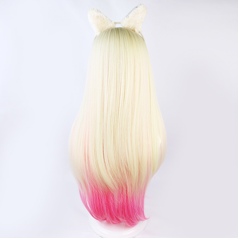 Transform into your favorite female anime character with this long, blonde and pink wig, complete with a cap for cosplay events