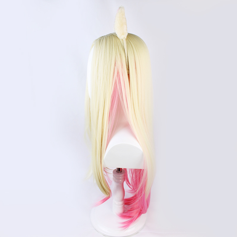 An anime-style cosplay wig designed for women, featuring long, blonde and pink hair with a cap, ideal for anime-themed dress-up occasions