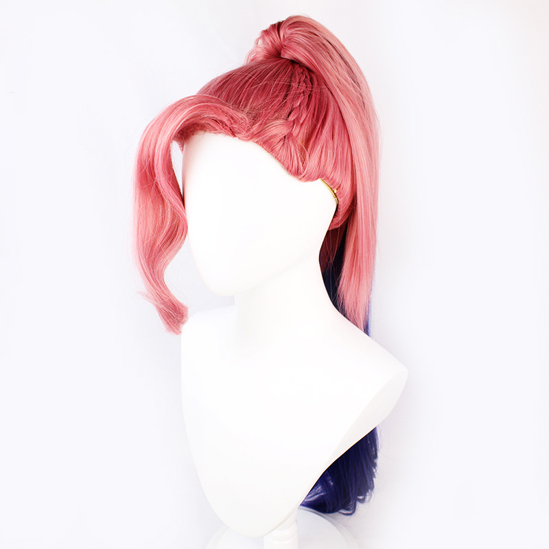 Achieve a chic look with this pink and blue anime wig featuring long-length hair. The included cap provides a comfortable fit, making it the perfect choice for a stylish and authentic cosplay appearance