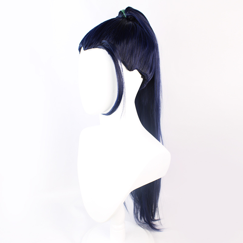 Explore the world of cosplay with this women's long dark blue wig featuring a trendy cap