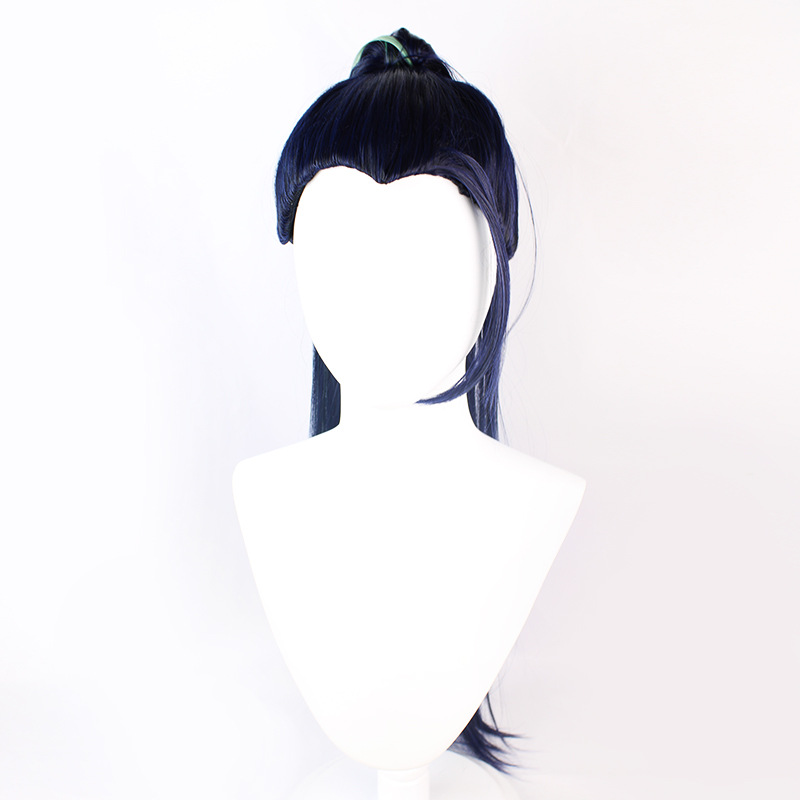 Stylish dark blue long wig with cap, perfect for women's anime-inspired looks.