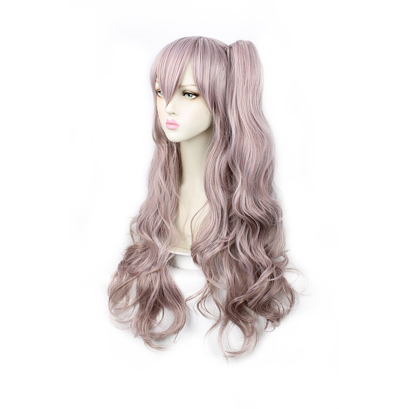 Adorn whimsical waves with this silver curly long wig. The comfortable cap ensures a secure fit, making it an ideal choice for anime vibes that demand both style and ease."  Title: "Anime Glamour: Silver Curly Long Wig with Sleek Cap for Effortless Style