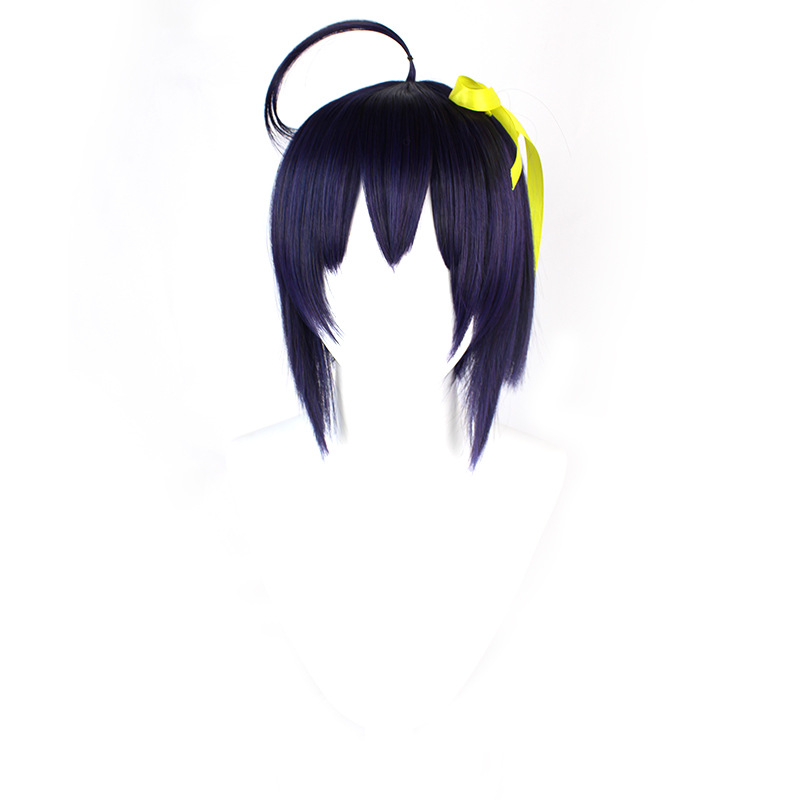 Black and purple short wig with cap, perfect for anime cosplay