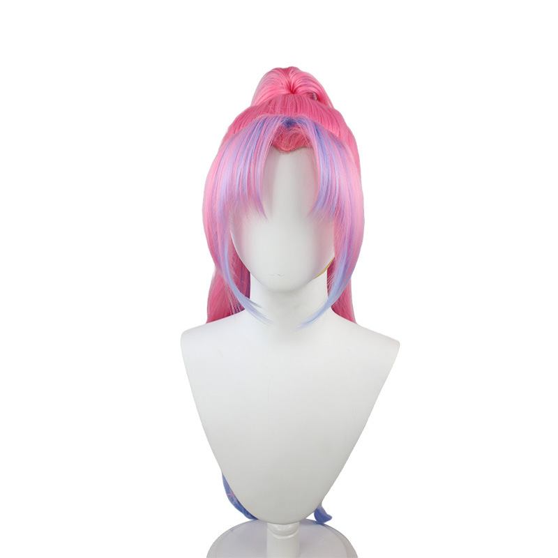 Make a bold statement with this stylish men's pink wig, adorned with striking blue highlights. The perfect accessory for anime enthusiasts seeking a vibrant and fashionable look for their characters