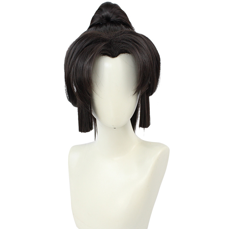 A men's anime cosplay wig with cap, featuring a dark brown short wig, perfect for cosplay