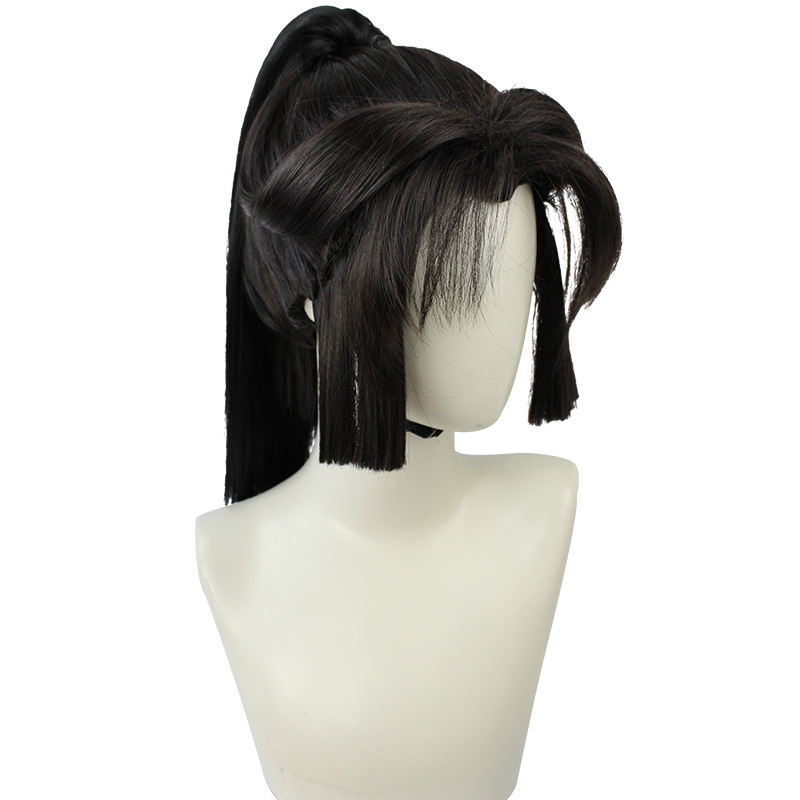 A dark brown short wig with cap, designed for men's anime cosplay, ideal for various character styles