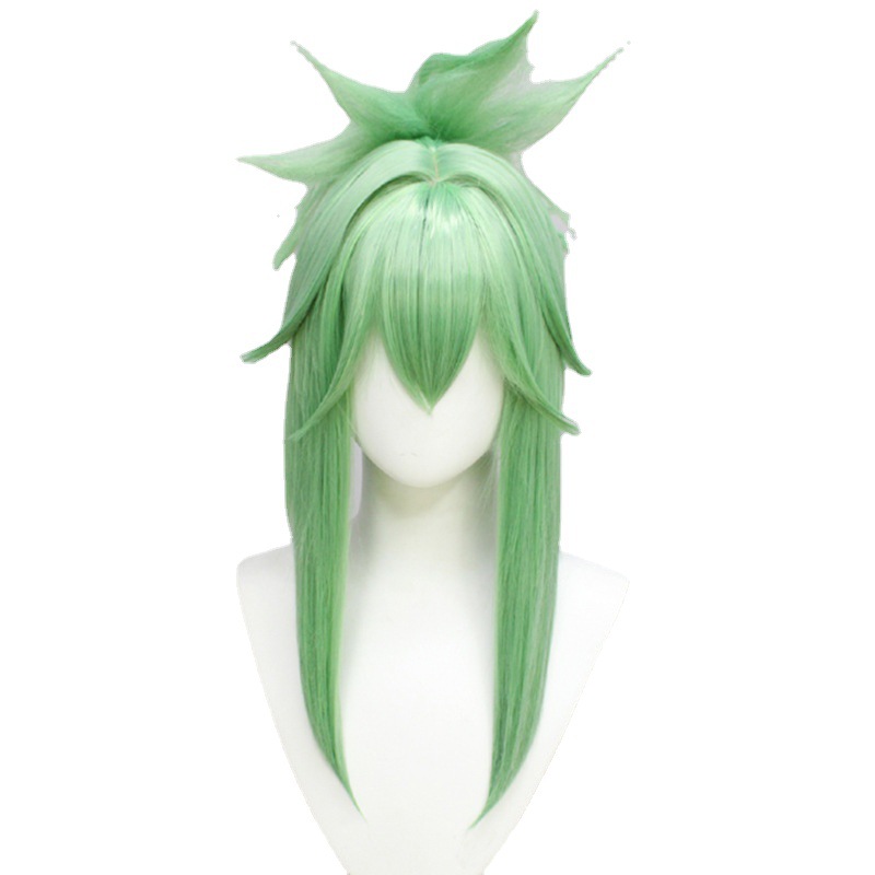 Vivid green cosplay wig with cap, perfect for anime enthusiasts. Enhance your costume with this stylish and comfortable accessory for an authentic look