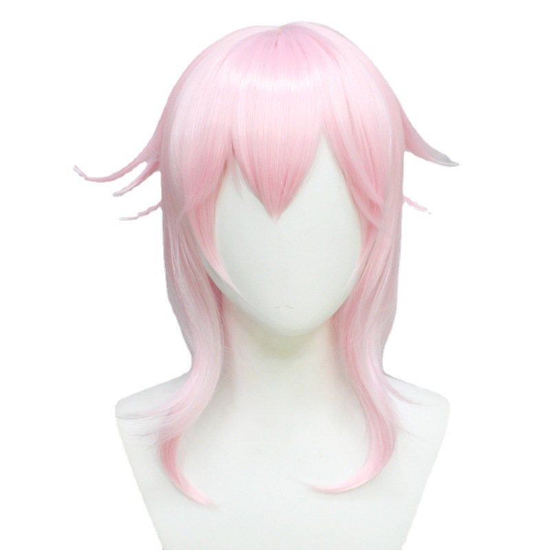 Embrace anime elegance with this pink short wig, perfect for chic cosplay. The accompanying cap ensures a comfortable fit, making it a must-have for your stylish character transformations