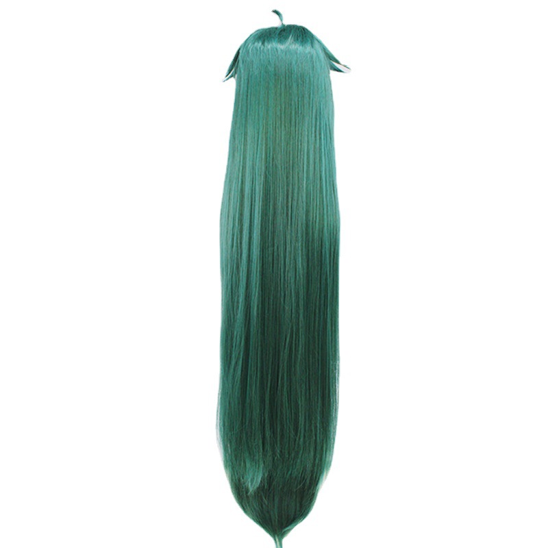 Unleash your inner anime chic with this trendy dark green long straight wig, crafted for character cosplay that demands a fashionable and contemporary appeal