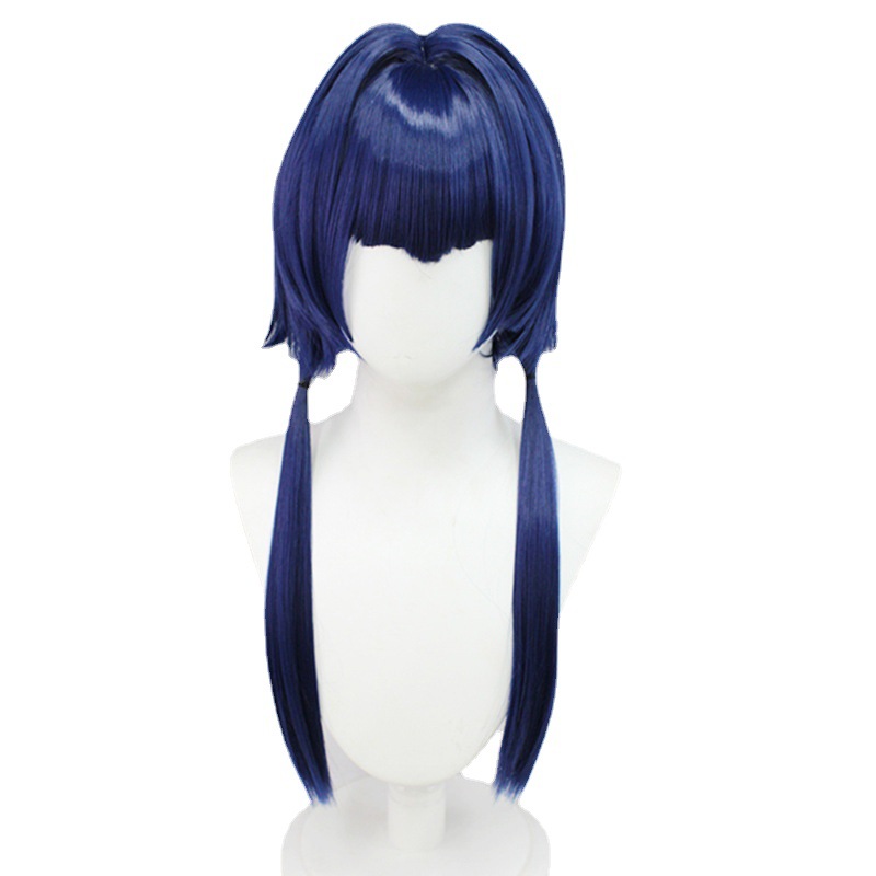Achieve midnight chic with this dark blue short wig, ideal for anime cosplay, combining style and flair for a bold and distinctive look