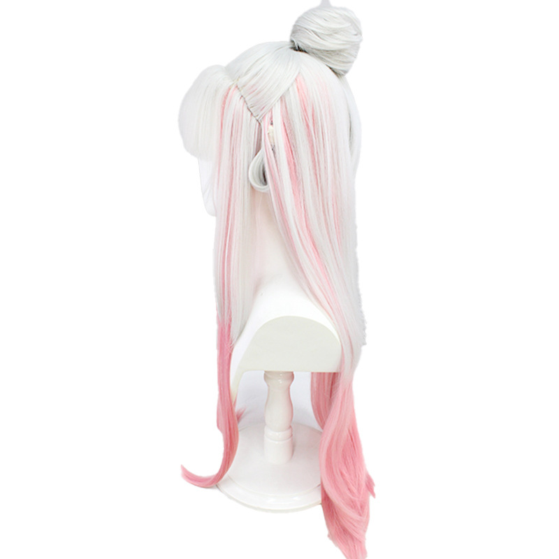 Transform into your favorite anime character with this long, blonde and pink wig designed for anime cosplay, complete with a cap