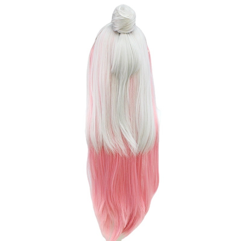An anime cosplay wig showcasing long, blonde and pink hair with a cap for easy and comfortable wear