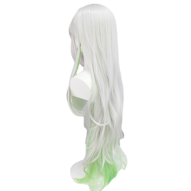 Transform into your favorite anime character with this long wig in blonde and green, ideal for cosplay events