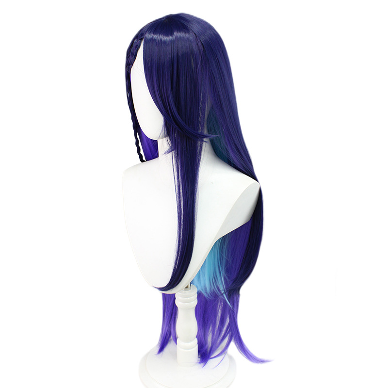 Achieve a chic and fashionable anime look with this long wig in stunning purple-blue tones, complete with a stylish ponytail. The accompanying cap provides a comfortable fit, making it a versatile accessory for your cosplay wardrobe