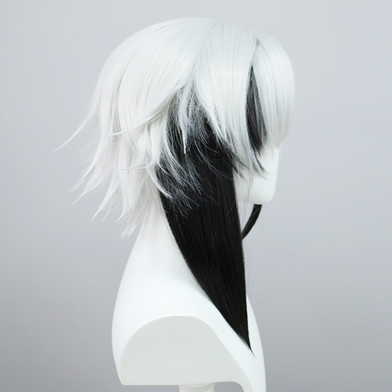 Transform into your favorite anime character with this long, black and white wig designed for anime cosplay, complete with a cap