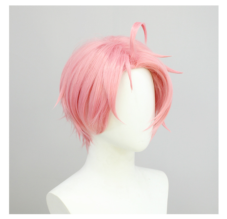 Capture playful elegance with this men's pink short wig and secure cap. Ideal for anime enthusiasts, it guarantees a comfortable fit for a stylish and confident cosplay experience