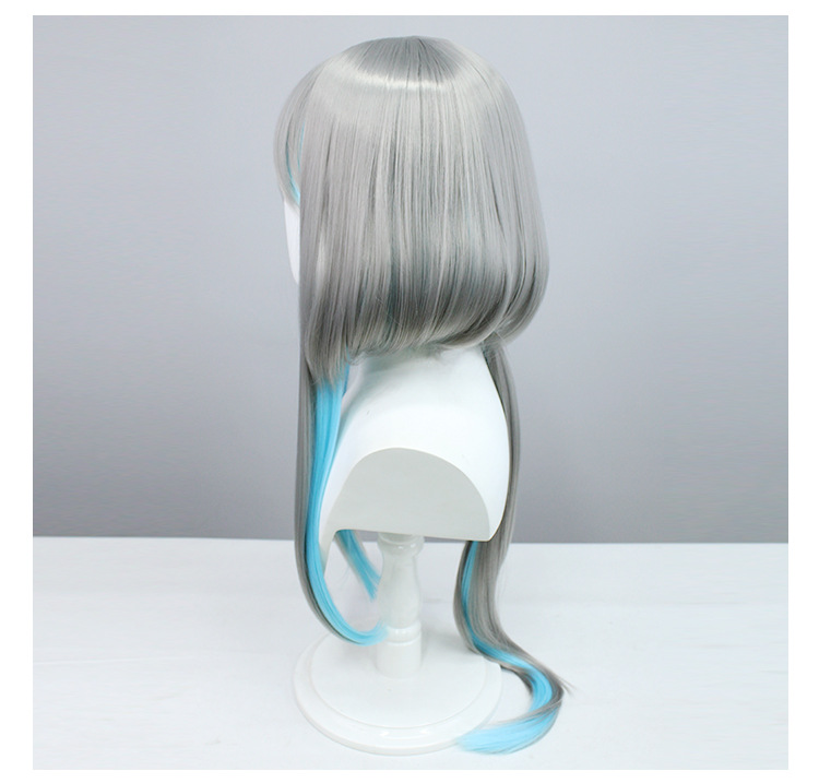 Embrace anime chic with this long gray-blue wig complete with a cap. Explore versatility in styling and elevate your cosplay experience with this unique accessory