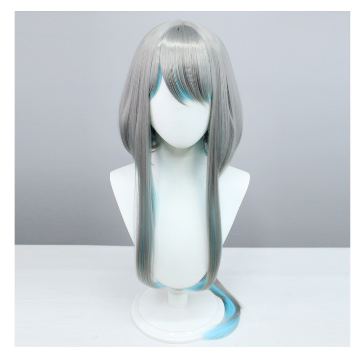 Dive into the mystical allure of this gray-blue long cosplay wig with a cap. Perfect for anime enthusiasts seeking a touch of elegance in their characters