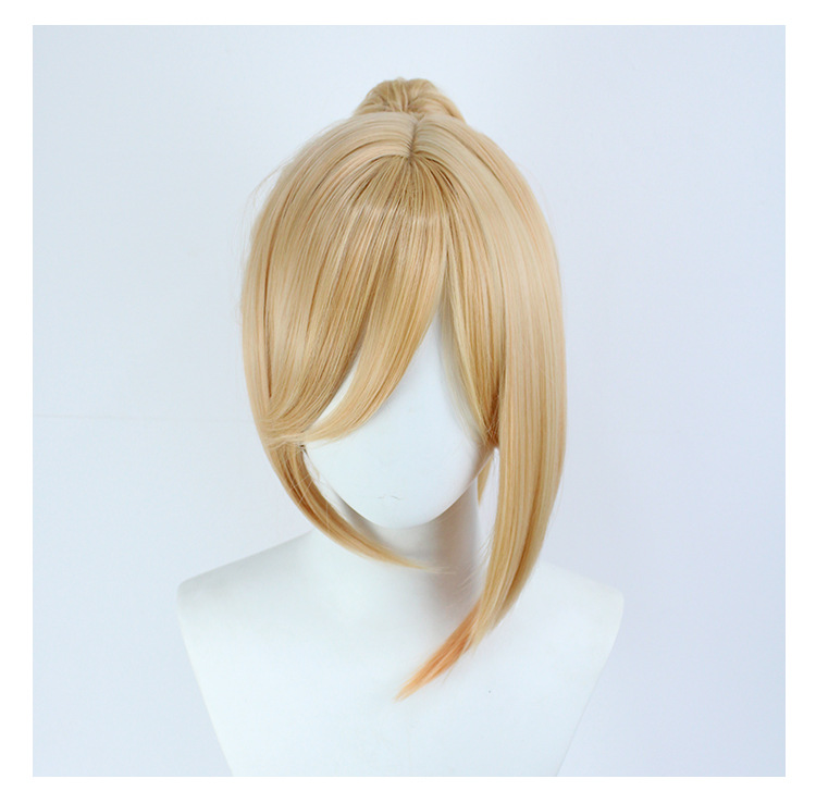 A cosplay wig with blonde hair and a cap, suitable for adult anime fans looking to cosplay their favorite characters
