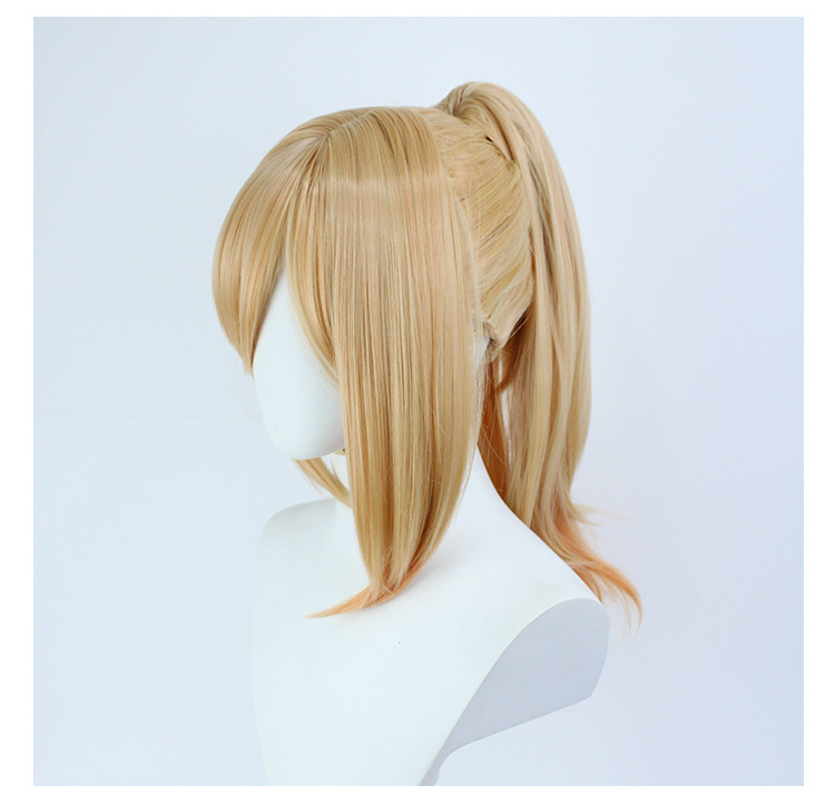 An anime-style cosplay wig featuring blonde hair and a cap, perfect for adult anime enthusiasts dressing up for events