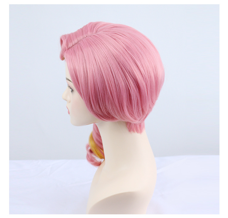 Infuse your cosplay with charm using this pink short wig, adorned with delightful curls and a secure cap. An excellent choice for anime lovers looking to add a whimsical and fashionable touch to their character transformations