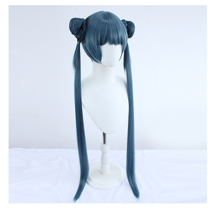 Eye-catching black and blue long cosplay wig with cap, a must-have for anime fans