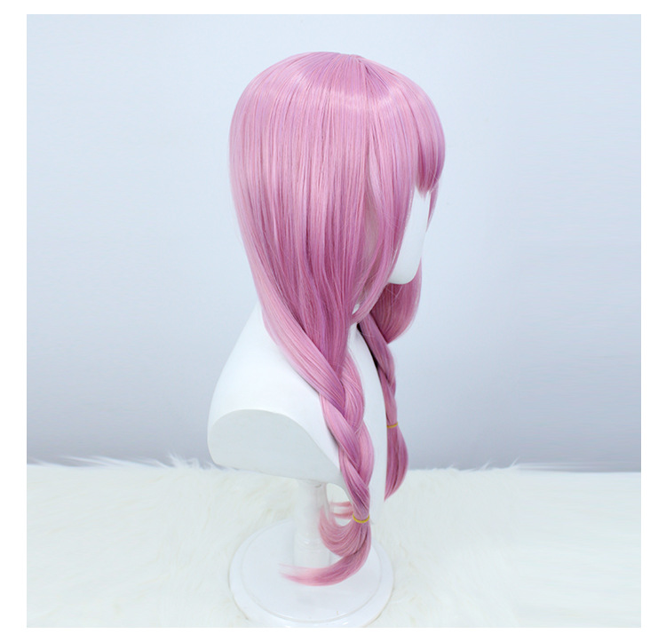 Unleash anime glamour with this pink long hair wig, complete with a secure-fitting cap. Perfect for cosplayers seeking a touch of elegance, this wig adds flair to your character transformations